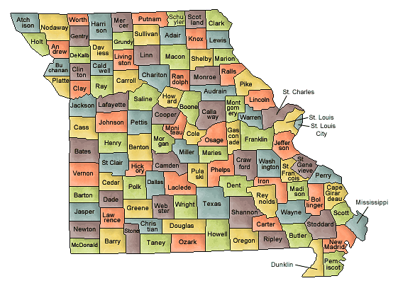 Carte des comtés Missouri