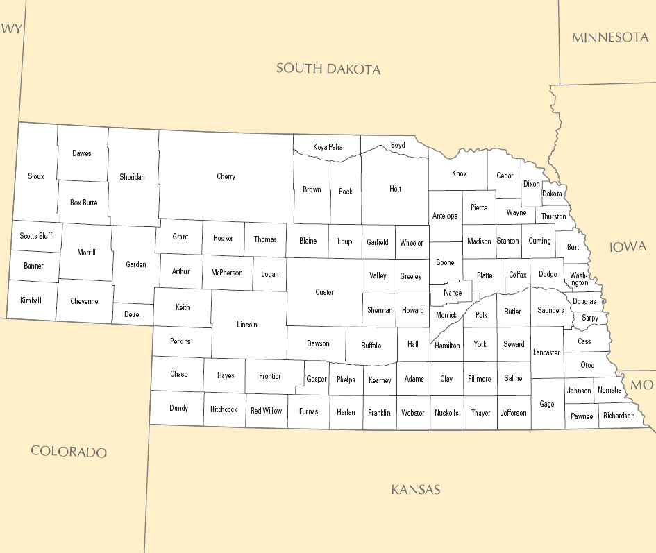 Carte des comtés Nebraska