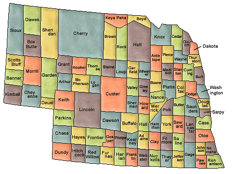 Carte des comtés Nebraska