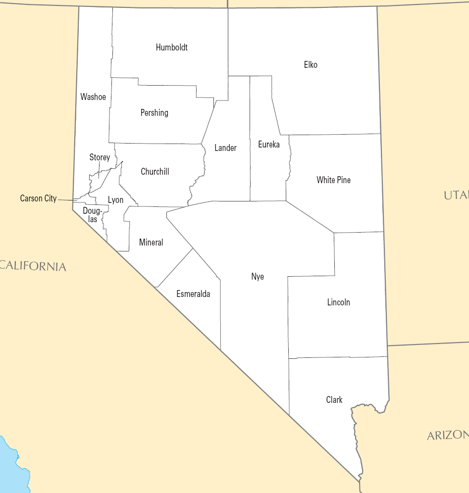 Carte des comtés Nevada