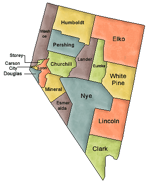 Carte des comtés Nevada