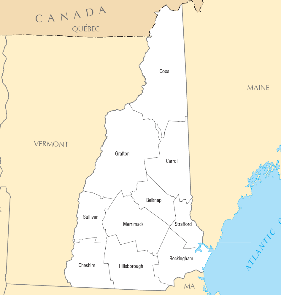 Carte des comtés New Hampshire