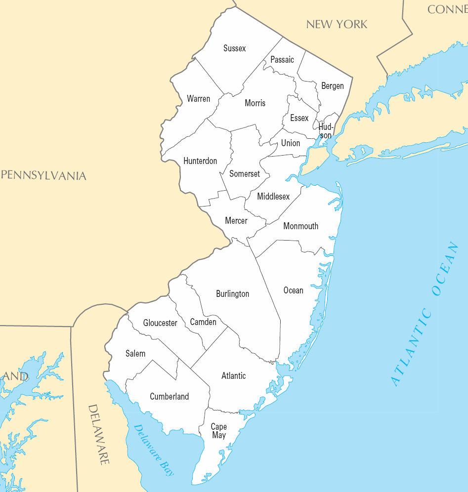 Carte des comtés New Jersey