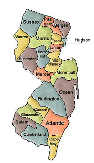 Carte des comtés New Jersey