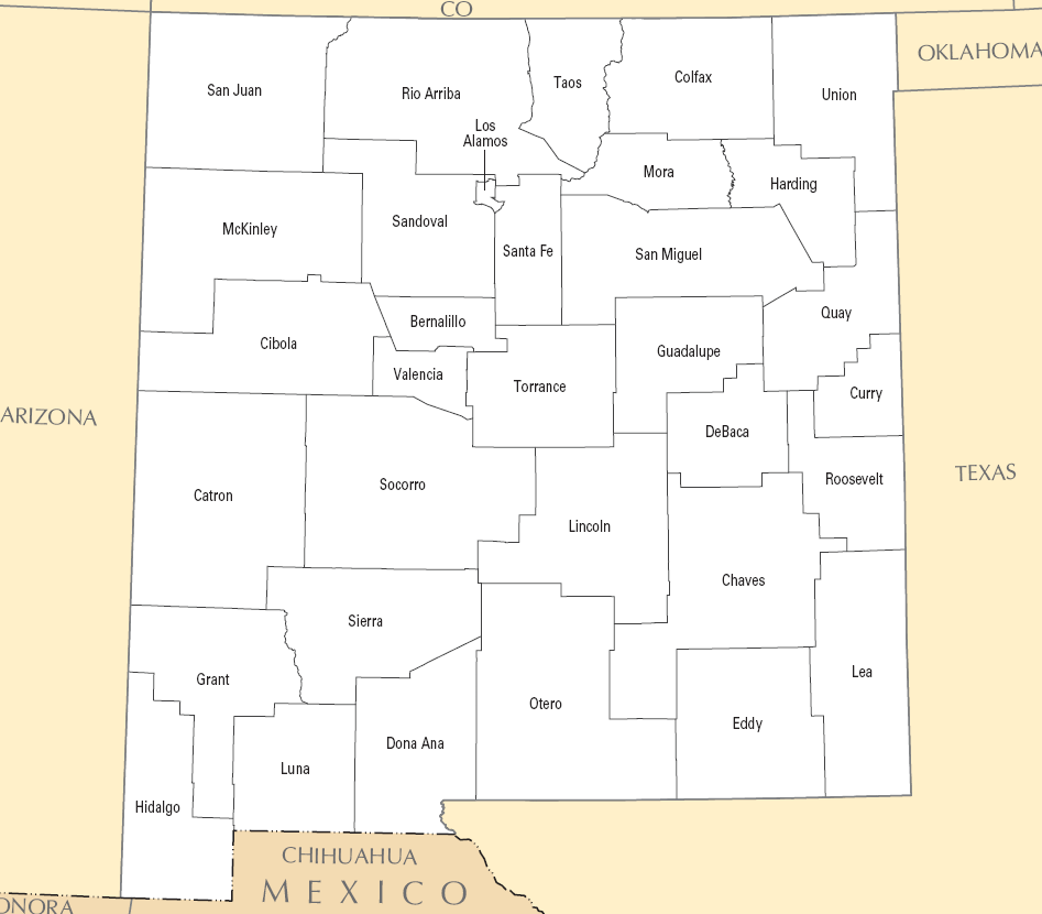 Carte des comtés Nouveau Mexique