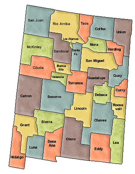 Carte des comtés Nouveau Mexique