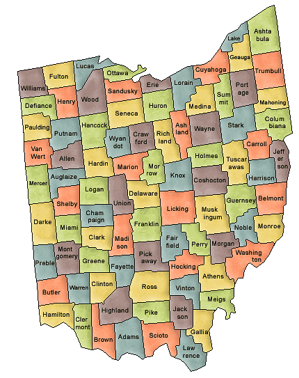 Carte des comtés Ohio