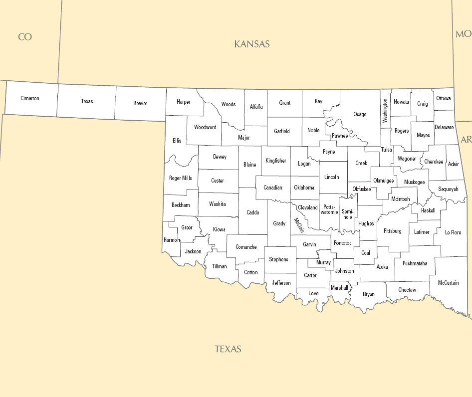 Carte des comtés Oklahoma