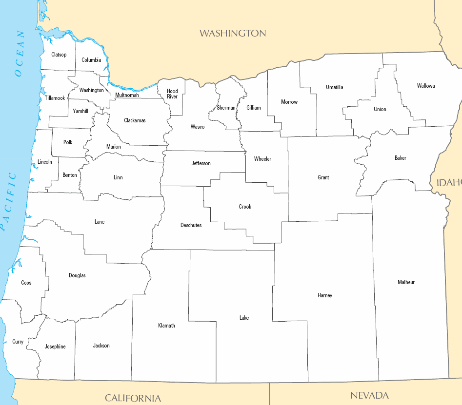 Carte des comtés Oregon