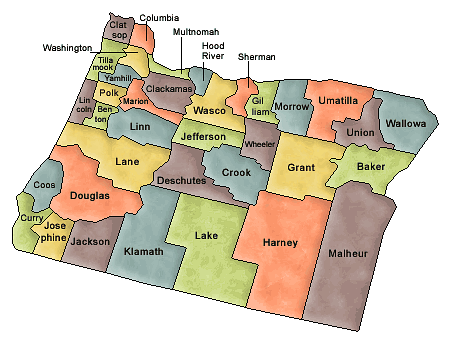 Carte des comtés Oregon