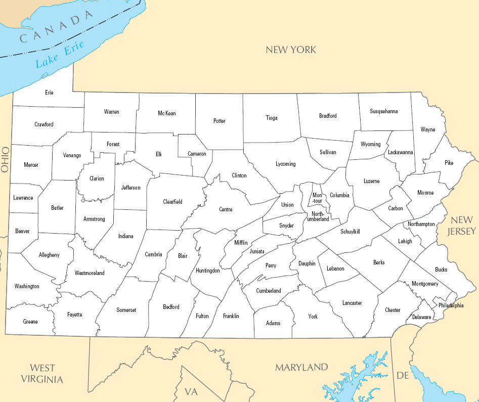 Carte des comtés Pennsylvanie