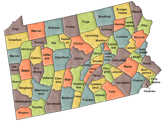 Carte des comtés Pennsylvanie