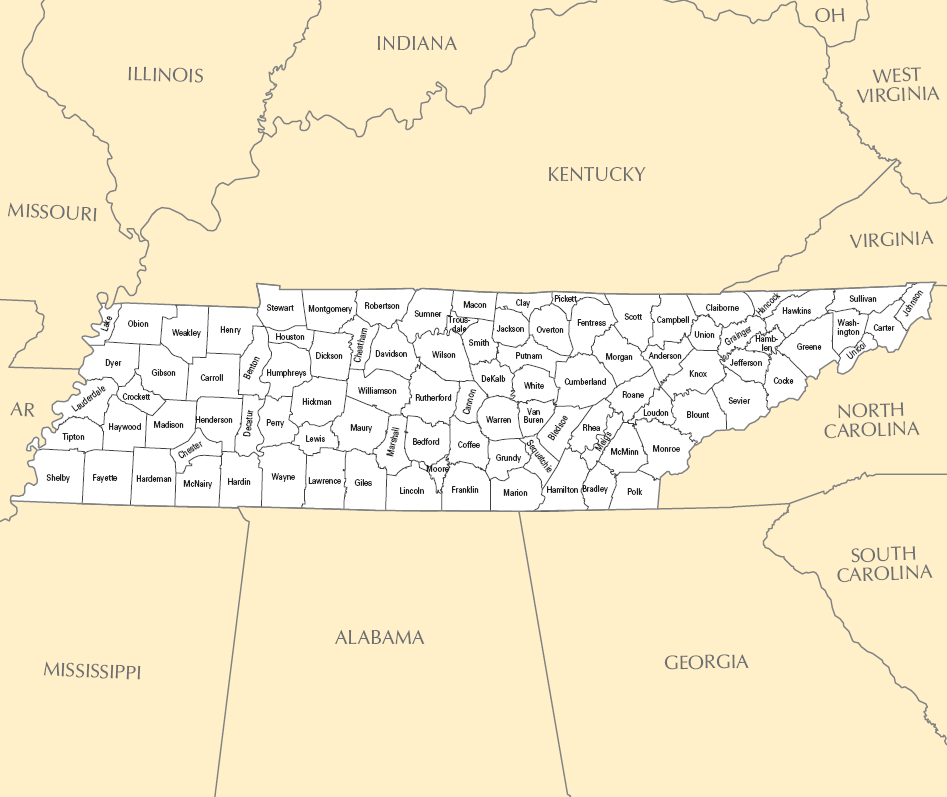 Carte des comtés Tennessee