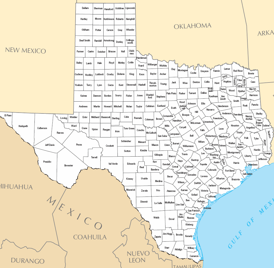 Carte des comtés Texas