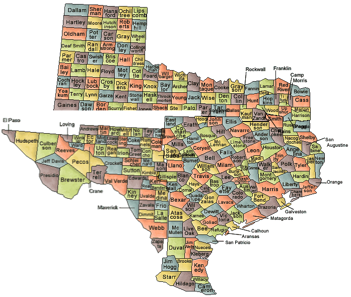Carte des comtés Texas