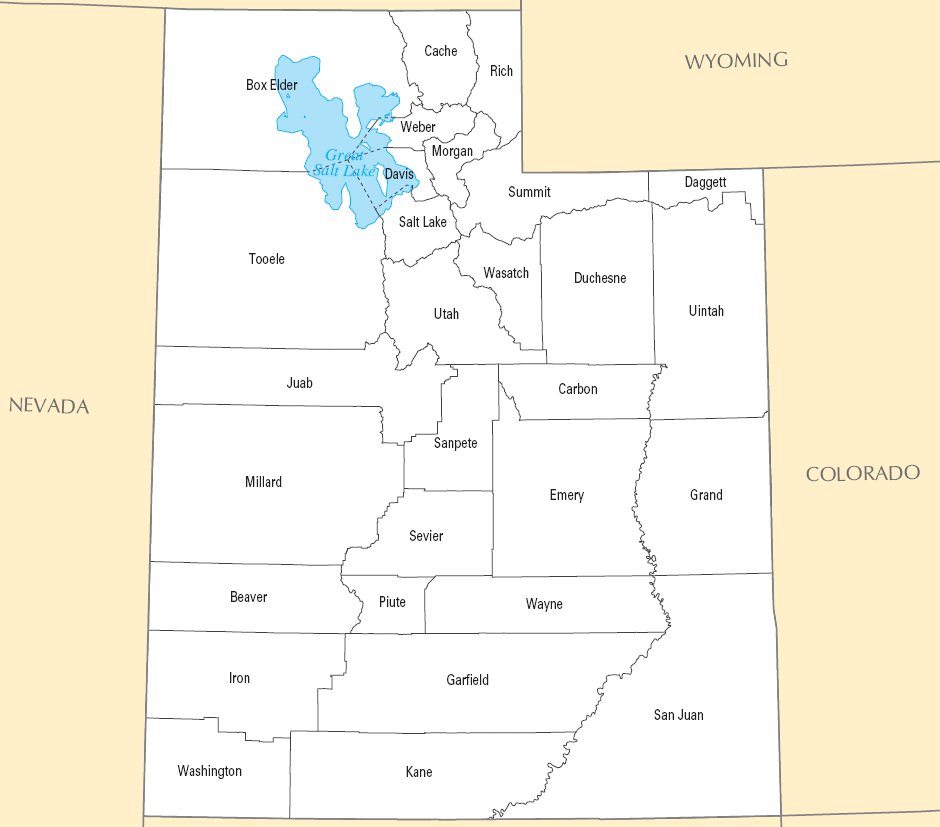 Carte des comtés Utah