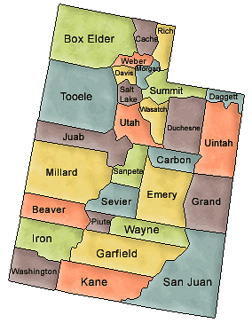 Carte des comtés Utah