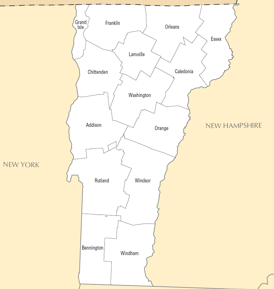 Carte des comtés Vermont