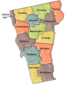 Carte des comtés Vermont