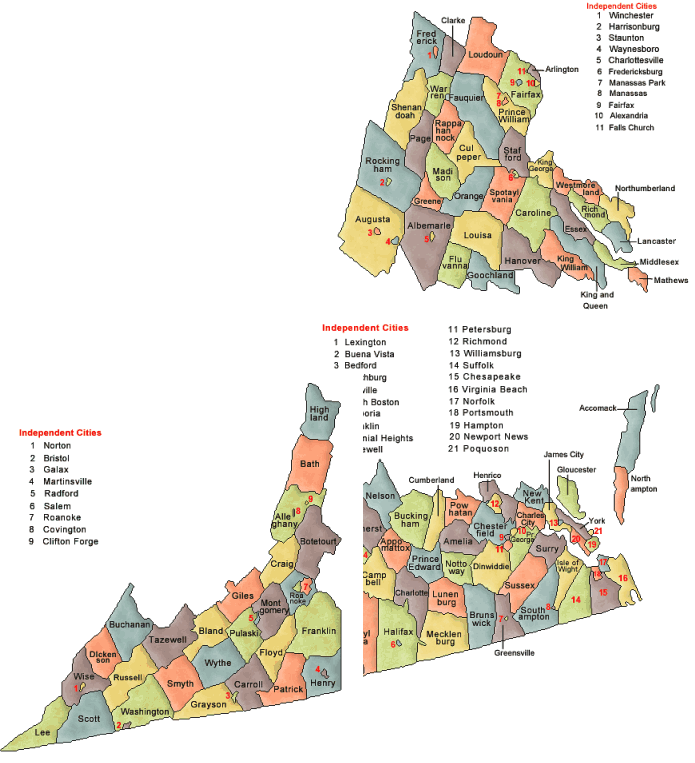 Carte des comtés Virginie