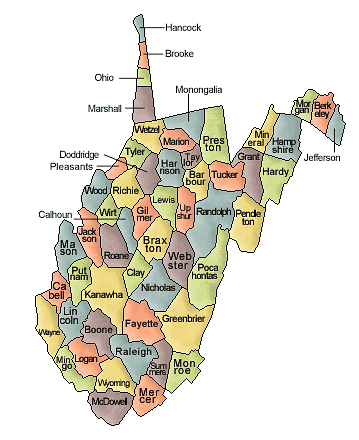Carte des comtés Virginie-Occidentale