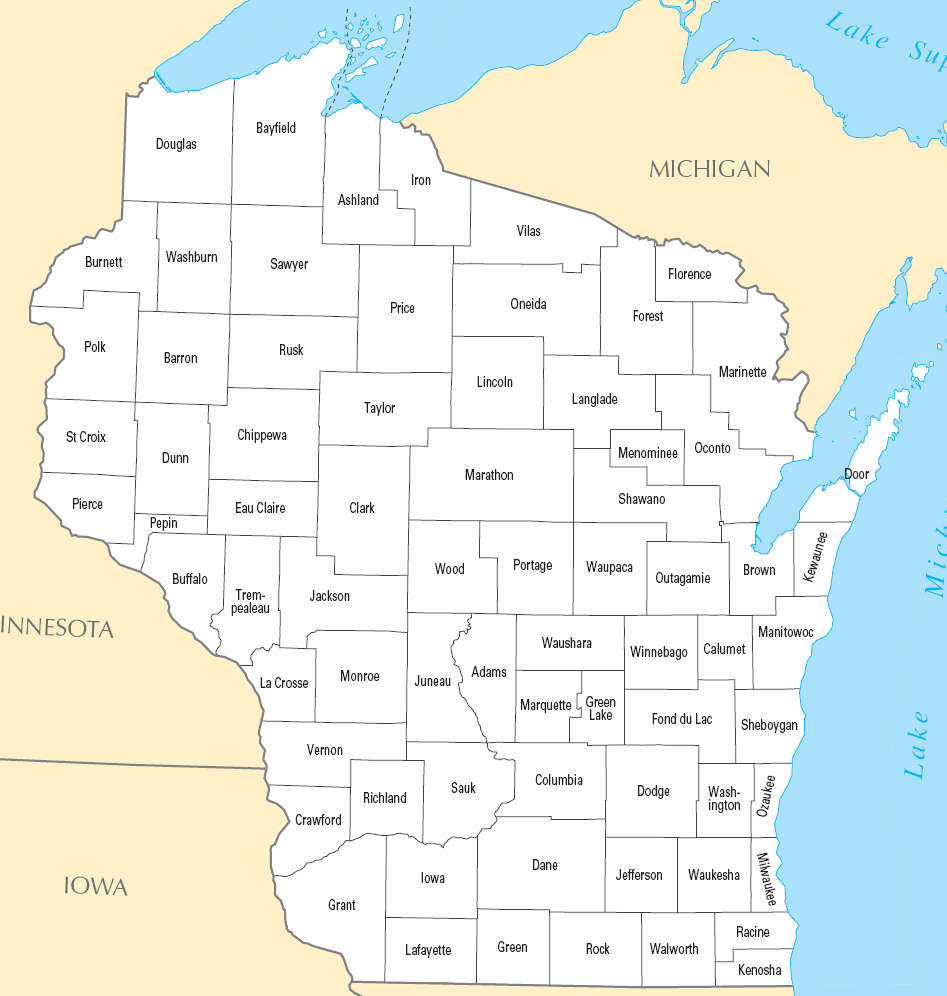 Carte des comtés Wisconsin