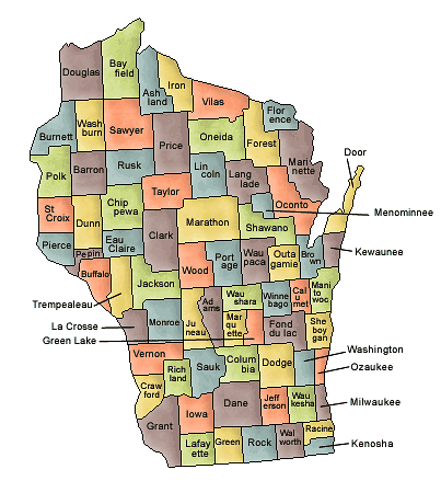 Carte des comtés Wisconsin