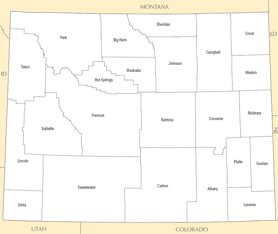 Carte des comtés Wyoming