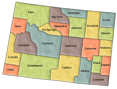 Carte des comtés Wyoming