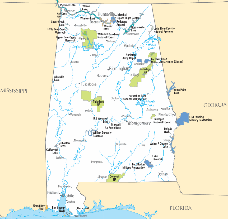 Carte détaillée Alabama
