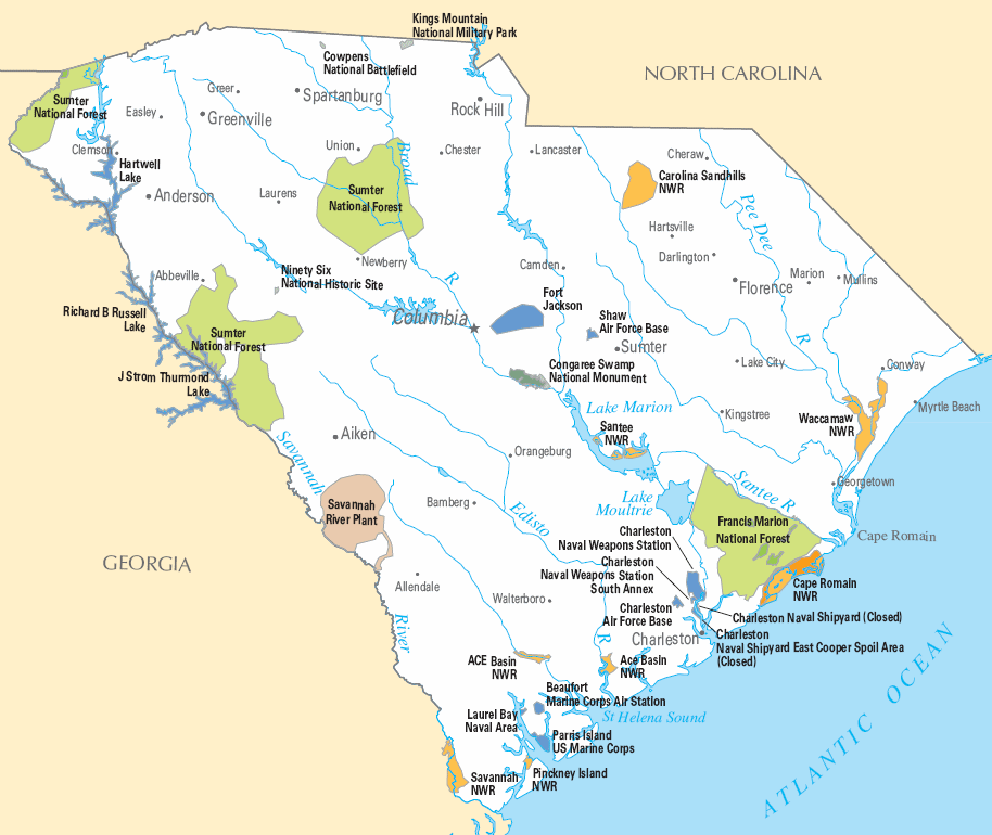 Carte détaillée Caroline du Sud