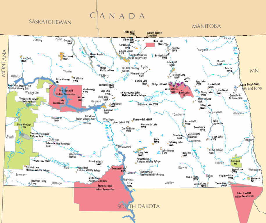 Carte détaillée Dakota du Nord