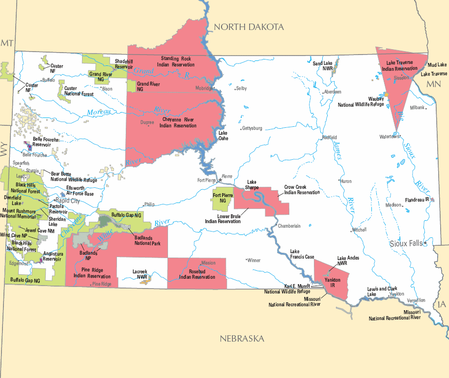 Carte détaillée Dakota du Sud