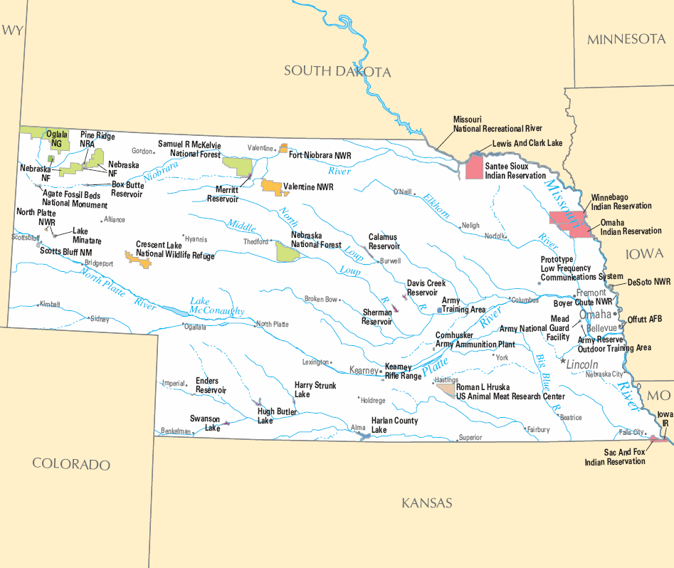 Carte détaillée Nebraska