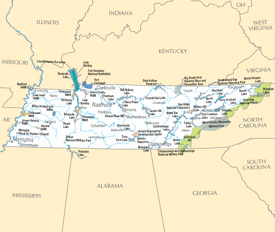 Carte détaillée Tennessee