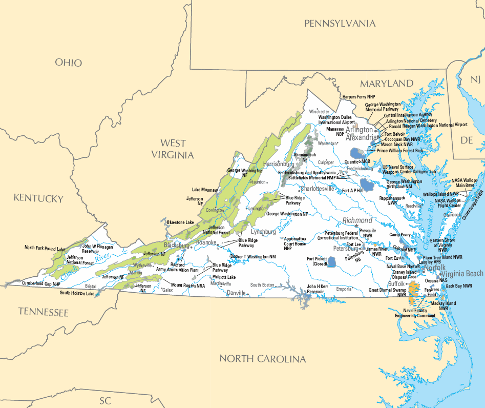 Carte détaillée Virginie