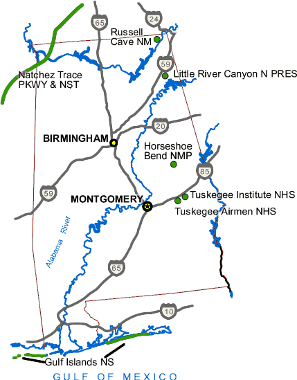 Carte des parcs Alabama