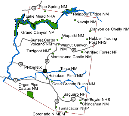 Carte des parcs Arizona