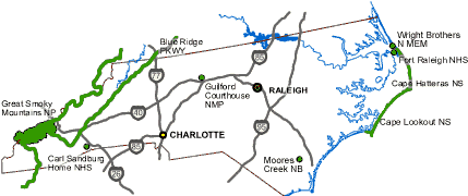 Carte des parcs Caroline du Nord