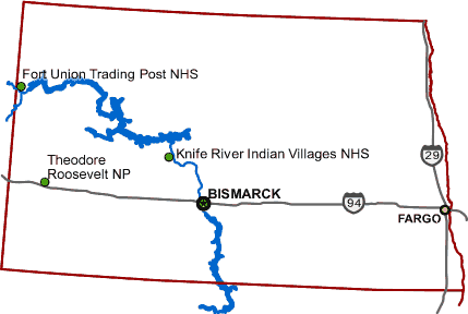 Carte des parcs Dakota du Nord