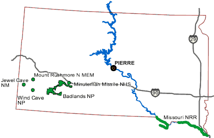Carte des parcs Dakota du Sud Carte des parcs Dakota du Sud