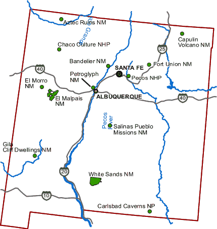 Carte des parcs Nouveau Mexique
