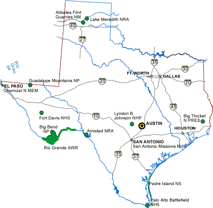 Carte des parcs Texas