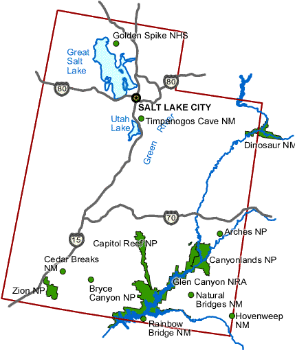 Carte des parcs Utah