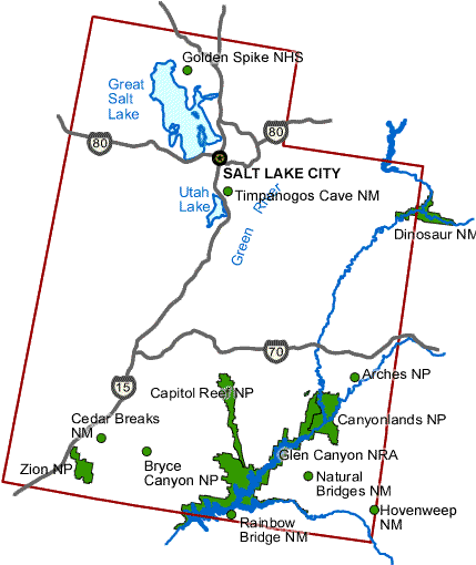 Carte des parcs Utah Carte des parcs Utah