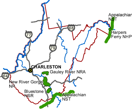 Carte des parcs Virginie-Occidentale