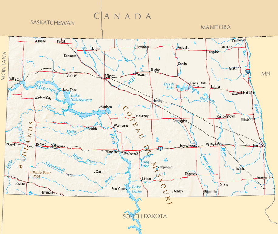 Carte Dakota du Nord