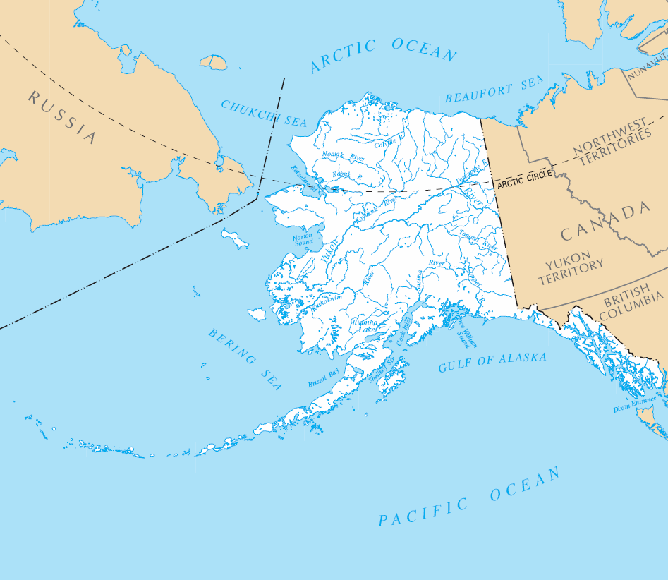 Carte rivières et lacs Alaska