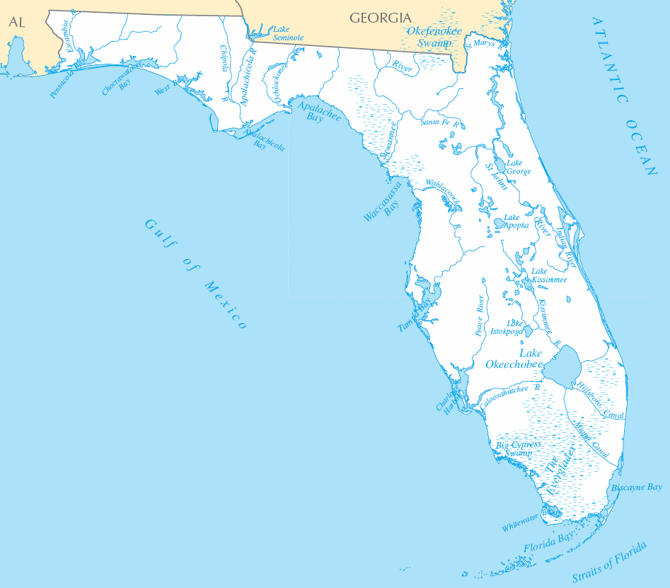 Carte rivières et lacs Floride