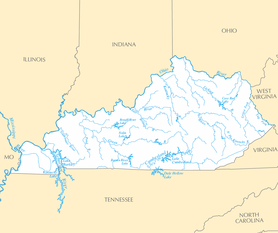 Carte rivières et lacs Kentucky